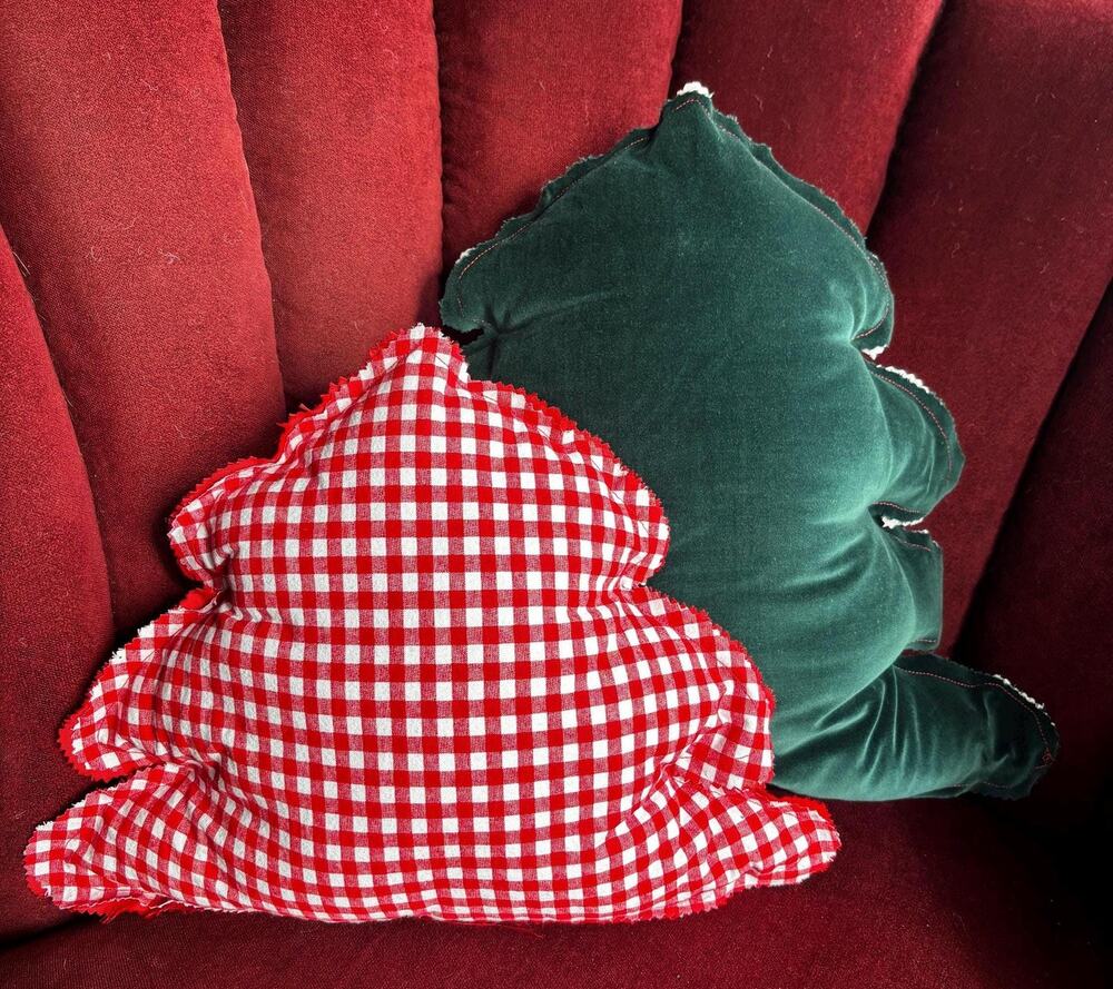 Handmade Christmas Tree Pillow Set: Red and Green Home Decor